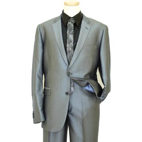 Cielo Metallic Silver Grey Shark Skin Slim Fit Suit With A Grey Paisley Design Tie BP3197